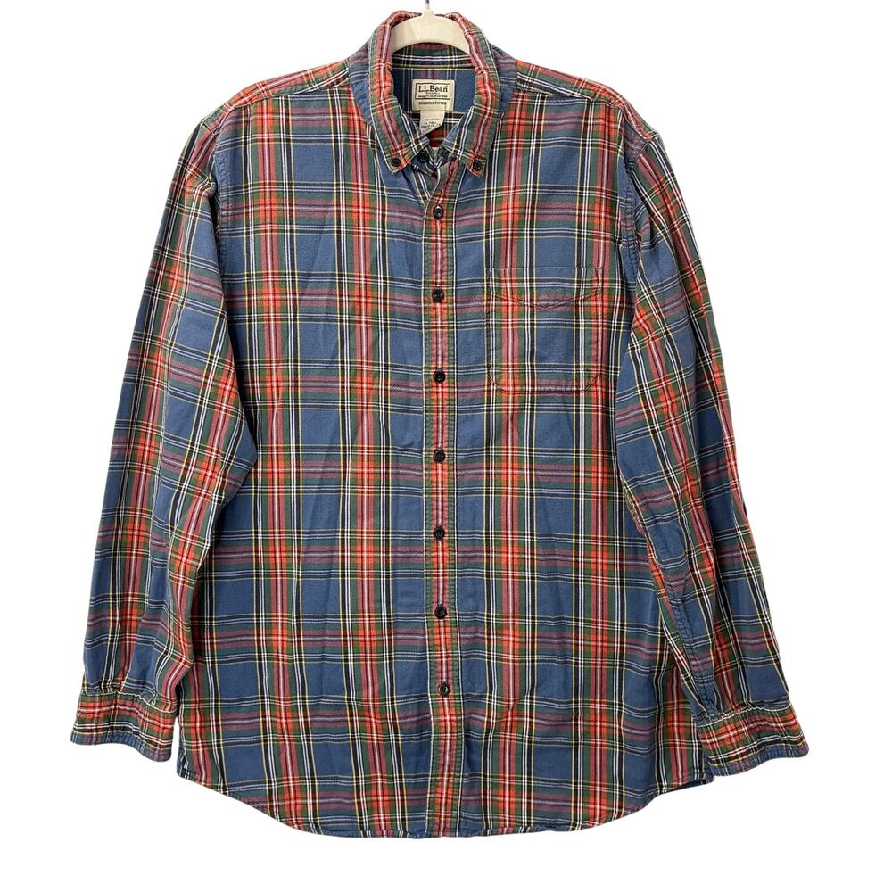 L.L. Bean Blue Red Green Plaid Button-Down Shirt